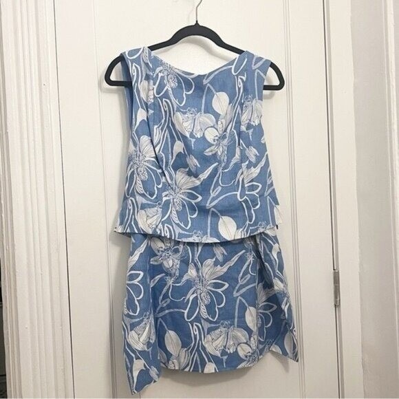 Reformation Dresses & Skirts - Reformation Blue White Floral Linen Two Piece Set Crop Top Mini Skirt | Size 12